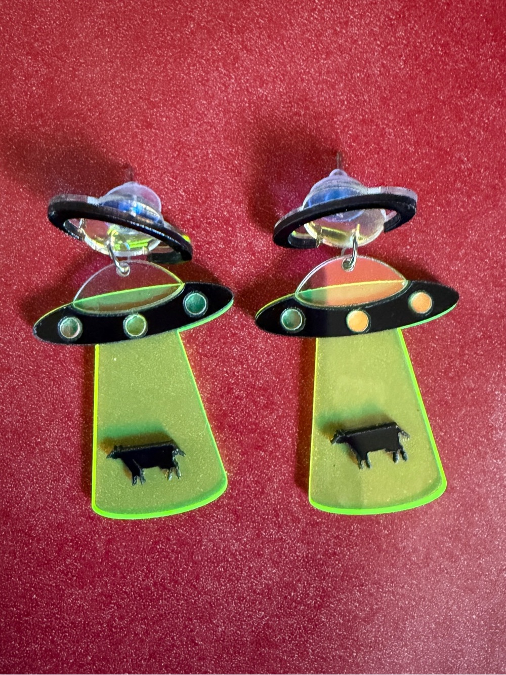 Acrylic UFO cow earrings